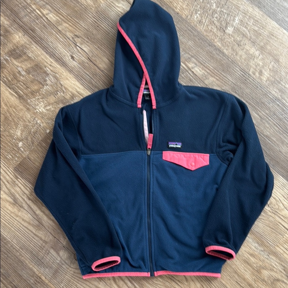 VGUC Patagonia Kids Navy and Pink Fleece with Hood